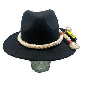 Black Felt Rancher with Macramé Rope Braid Detail